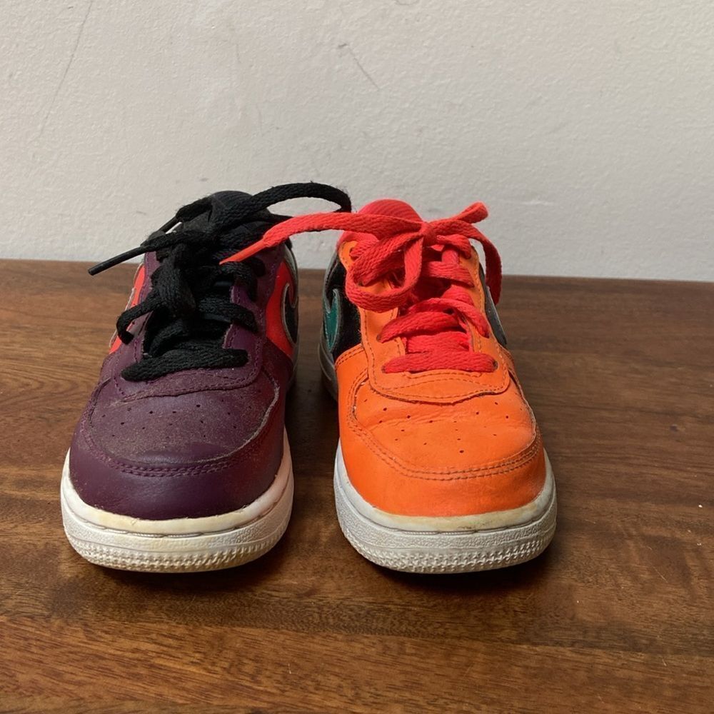 Nike Air Force One LV8 Kids' Mismatched Sneakers - Black, Purple, Orange - Picture 6 of 12